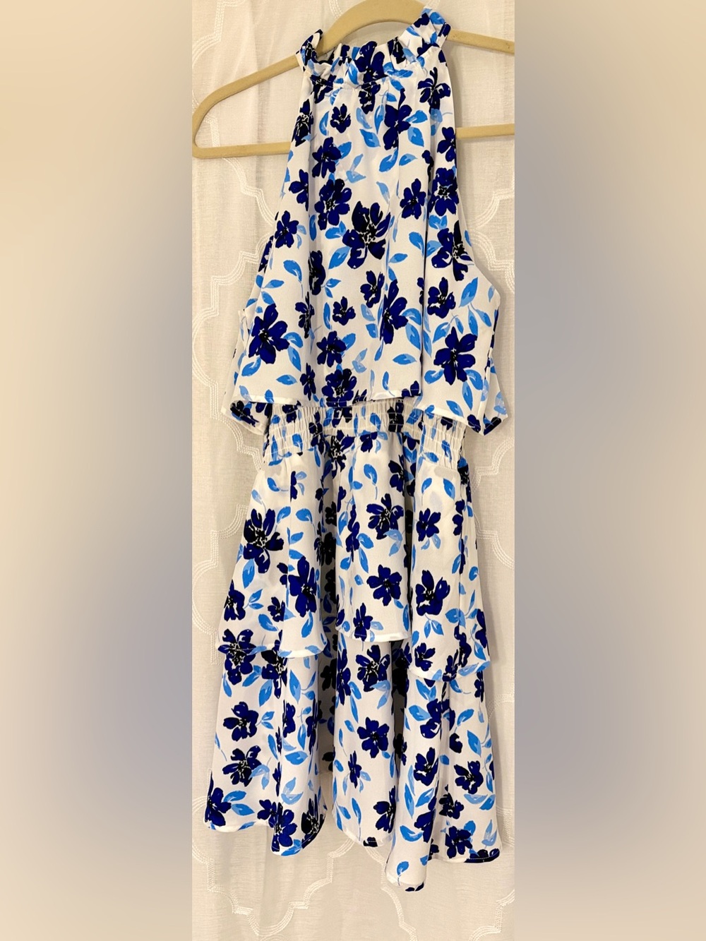 Mud Pie Pacey Flounce Dress Blue Floral Tiered Dress NWT
